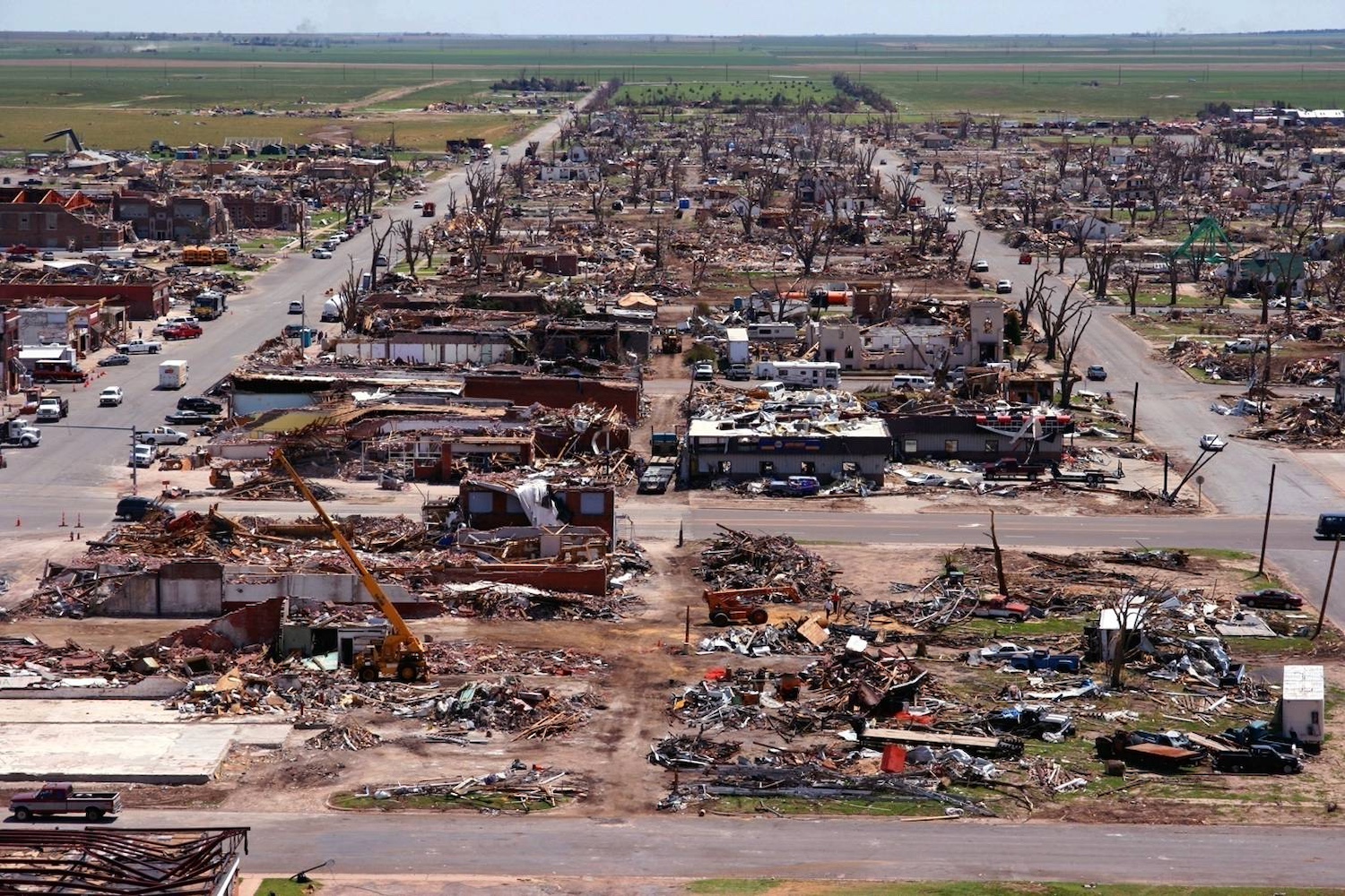An aerial view of Greensburg, Kansas, after the 2007 tornado. 